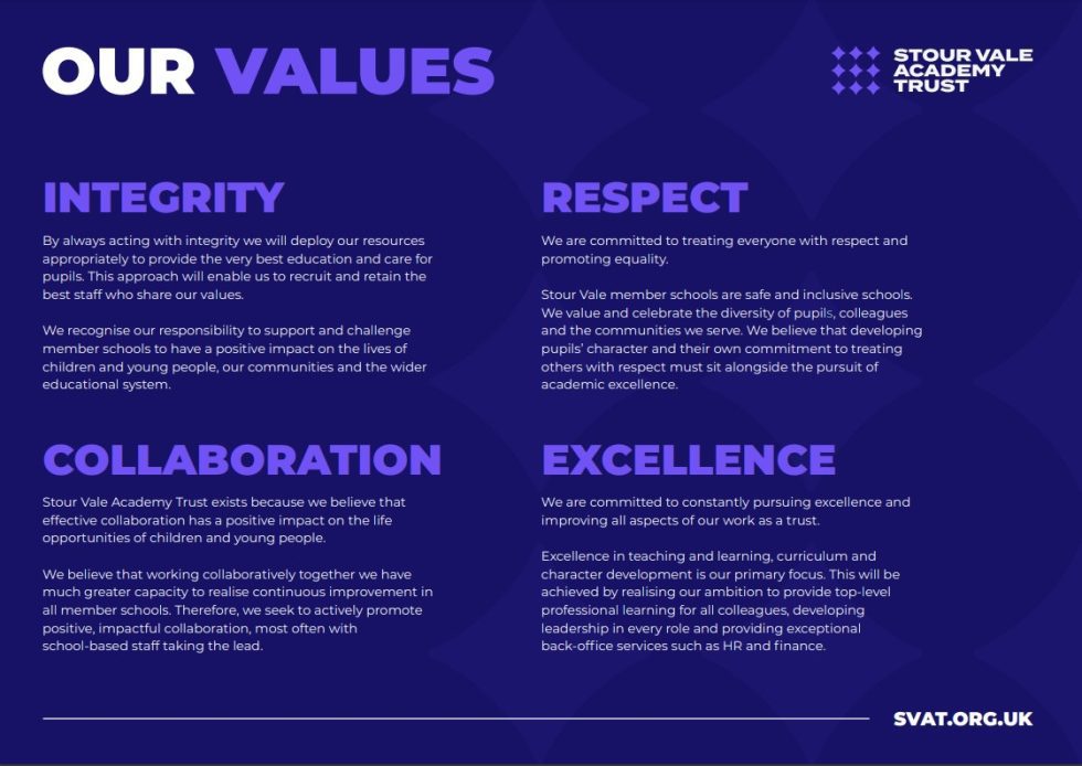 Values, Ethos, Vision and Approach | Stour Vale Academy Trust